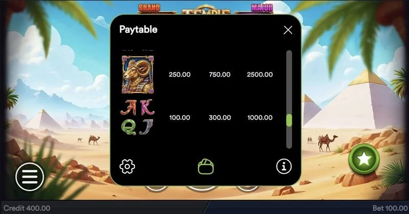 Temple of Treasures - Buy Feature window para sa pagbili ng bonus